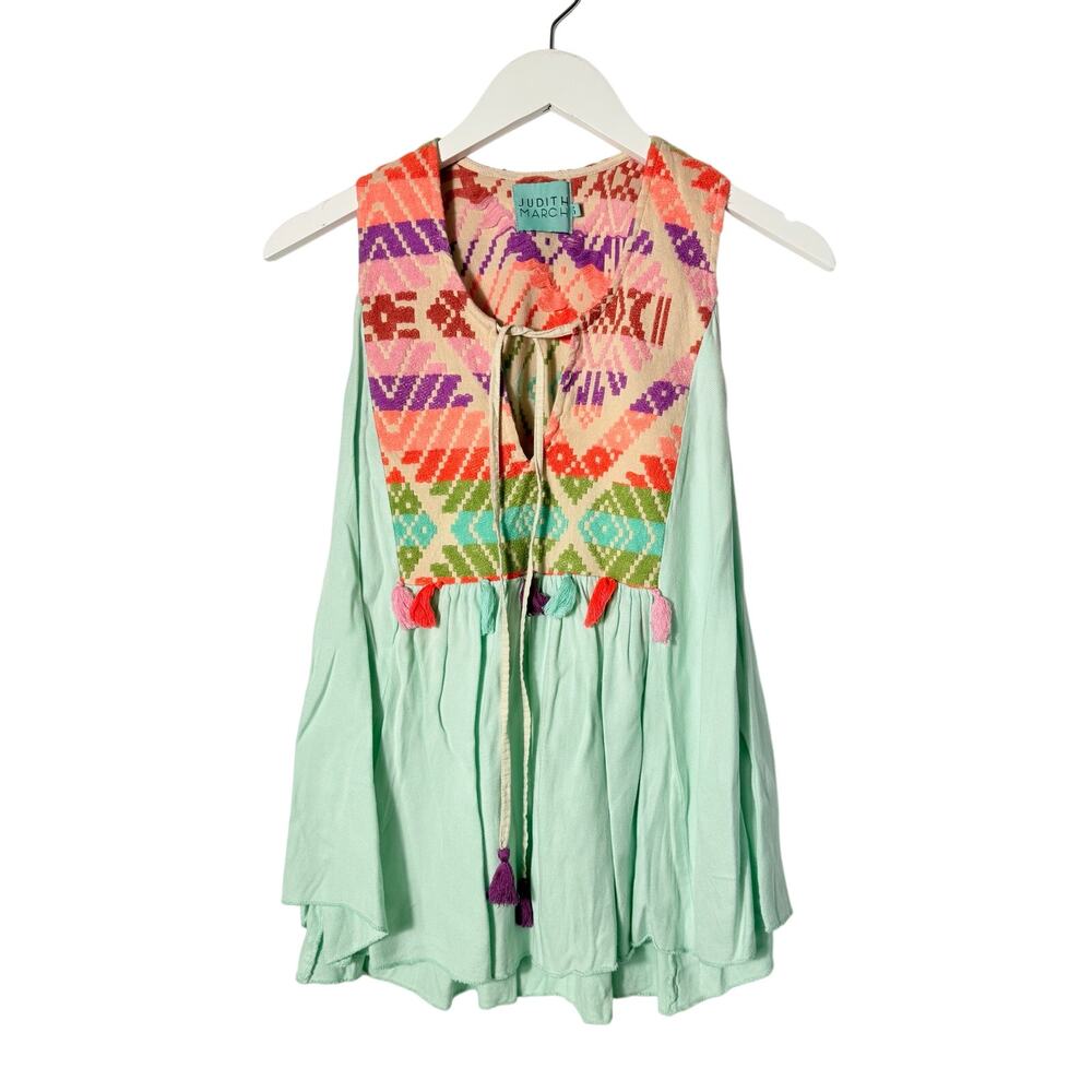 Judith March Aztec Pattern Tunic Shirt Embroidered with Tassels Size S